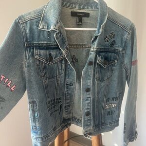 Forever 21 Blue Denim Jacket with Patches